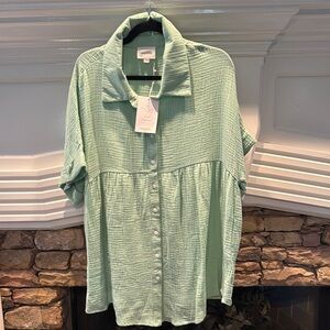 ANDREE BY UNIT mint/sage gauze Babydoll type Shirt